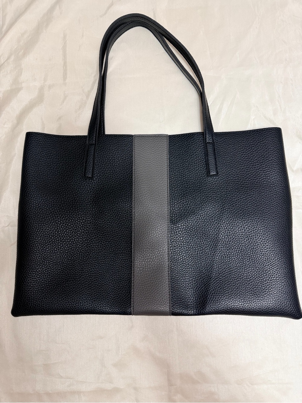 Vince Camuto Vegan Black Tote with Gray Center Stripe